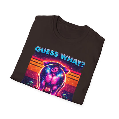 T-Shirt — "Guess What? Mini Pig Butt" Retro Neon Graphic Tee