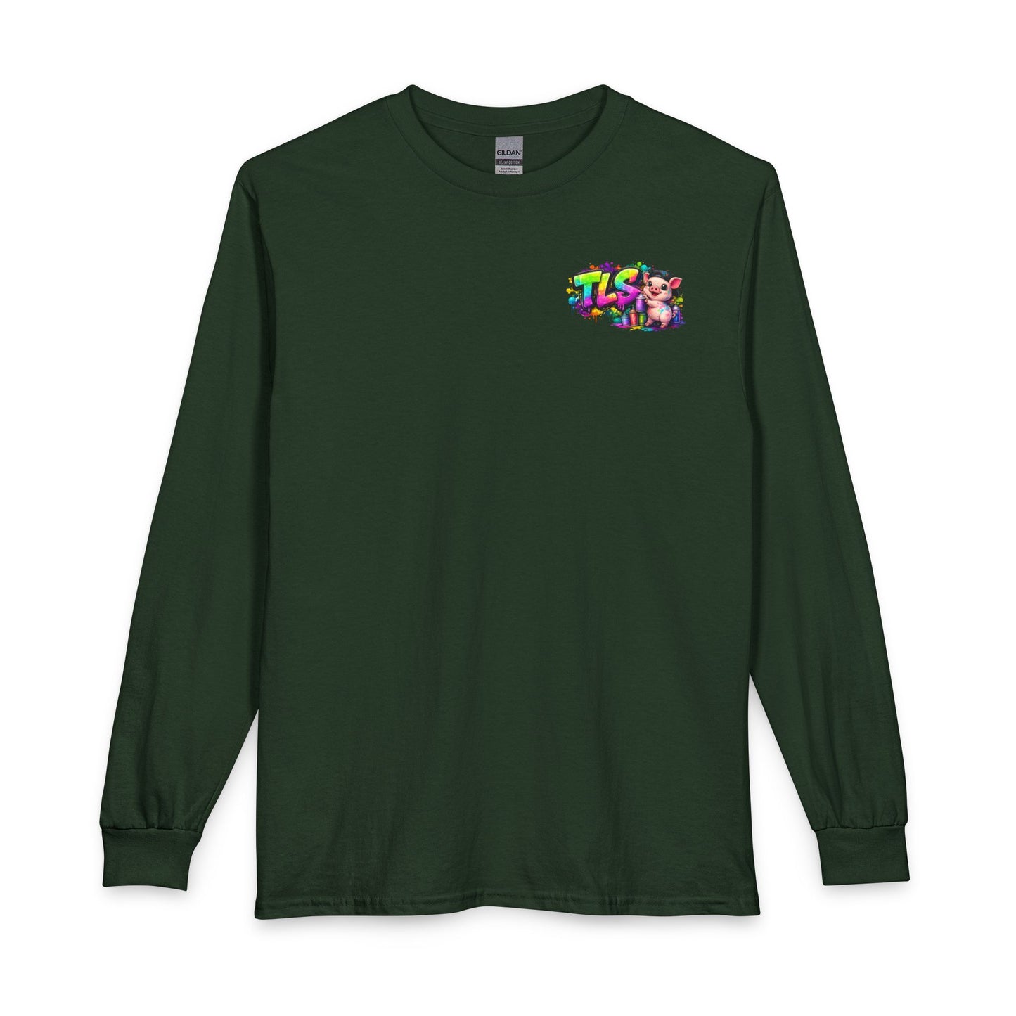 Long Sleeve T-Shirt — Colorful "TLS" Pig Logo, Cute PiggySpaDay Graphic