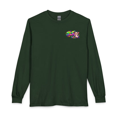 Long Sleeve T-Shirt — Colorful "TLS" Pig Logo, Cute PiggySpaDay Graphic