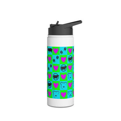 Bright Checkered Mini Pig Silhouette Stainless Steel Water Bottle, Standard Lid