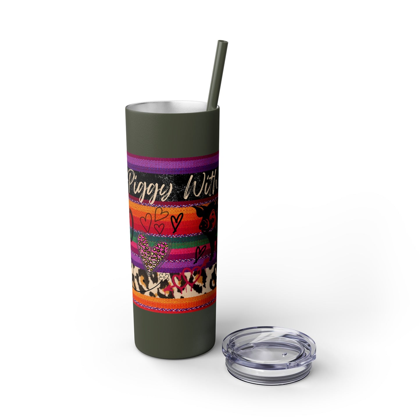 Serape "Getting Piggy With it!" Skinny Tumbler with Straw, 20oz