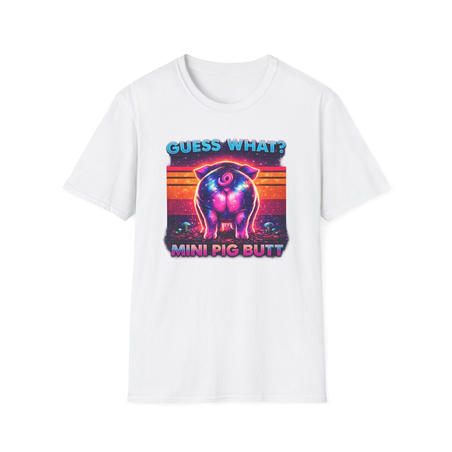 T-Shirt — "Guess What? Mini Pig Butt" Retro Neon Graphic Tee