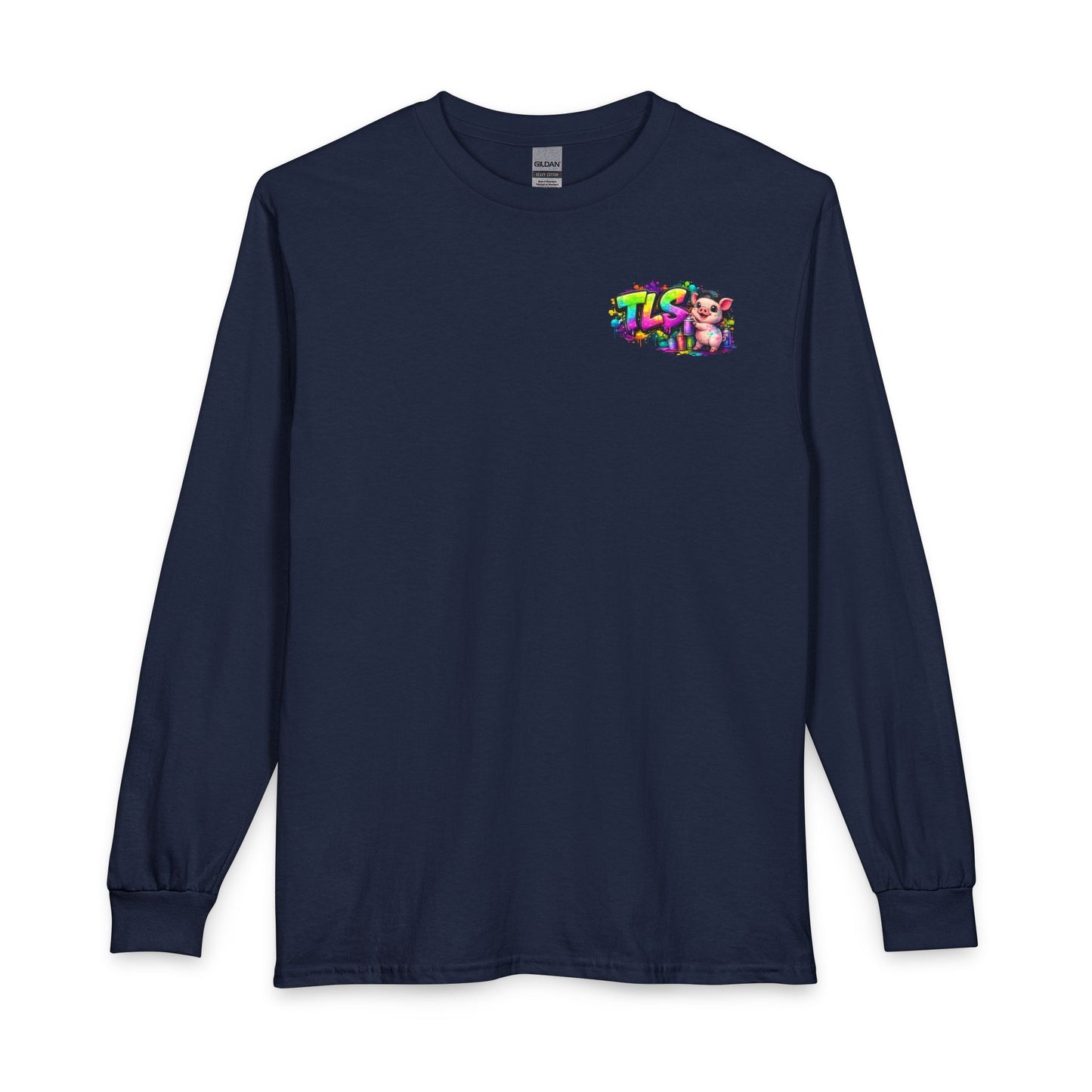 Long Sleeve T-Shirt — Colorful "TLS" Pig Logo, Cute PiggySpaDay Graphic