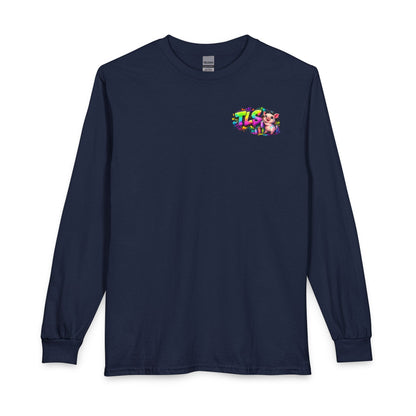 Long Sleeve T-Shirt — Colorful "TLS" Pig Logo, Cute PiggySpaDay Graphic