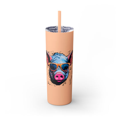 Cool Mini Pig Skinny Tumbler with Straw, 20oz