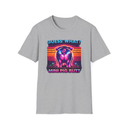 T-Shirt — "Guess What? Mini Pig Butt" Retro Neon Graphic Tee