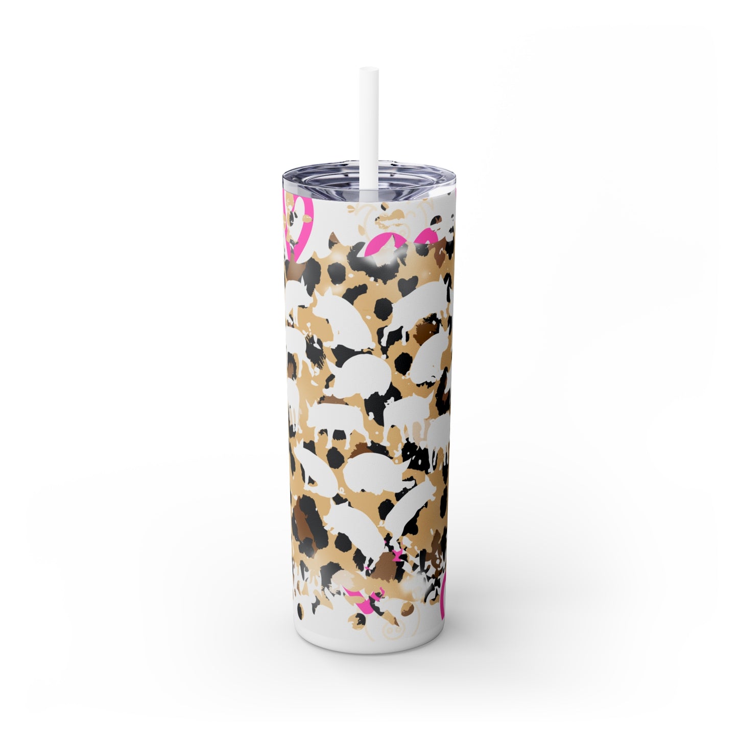 Skinny Tumbler with Straw, 20oz Leopard Mini Pig And Hearts