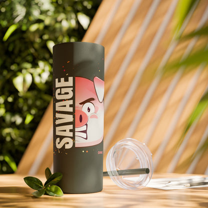 Savage Pig Skinny Tumbler with Straw, 20oz