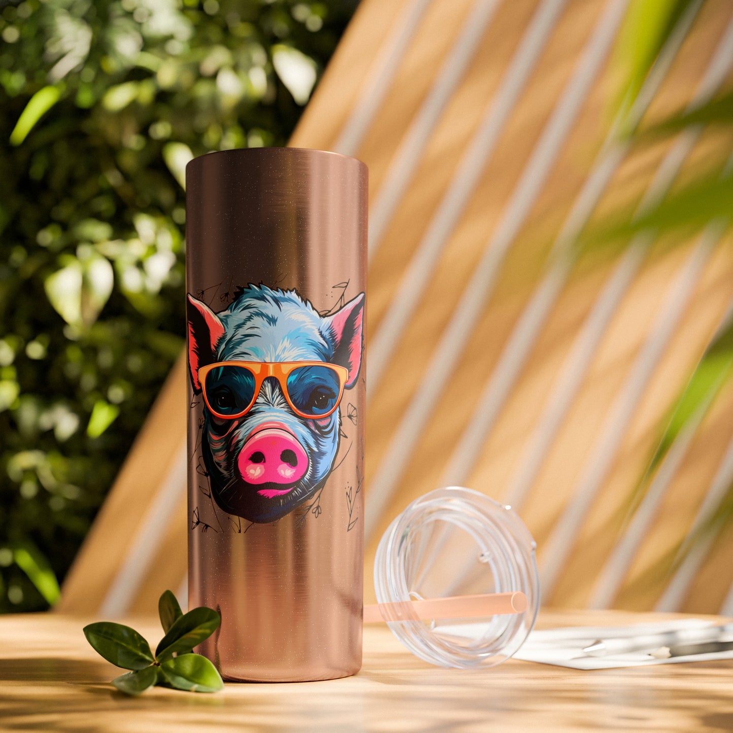 Cool Mini Pig Skinny Tumbler with Straw, 20oz