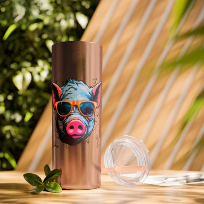 Cool Mini Pig Skinny Tumbler with Straw, 20oz