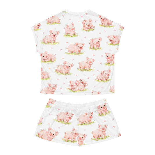Women's Piglet Print Pajama Set — Cute Short Sleepwear