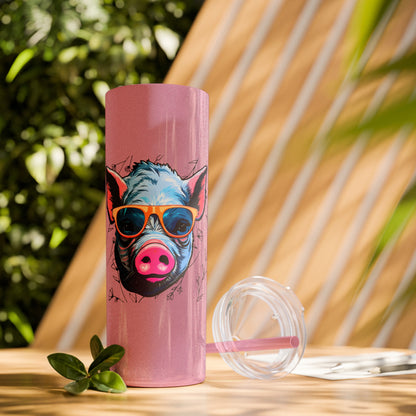 Cool Mini Pig Skinny Tumbler with Straw, 20oz