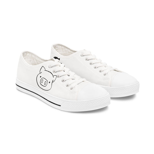 Low Top Sneakers — Cute Pig Face & Pig Herd Graphic Women's Canvas Shoes