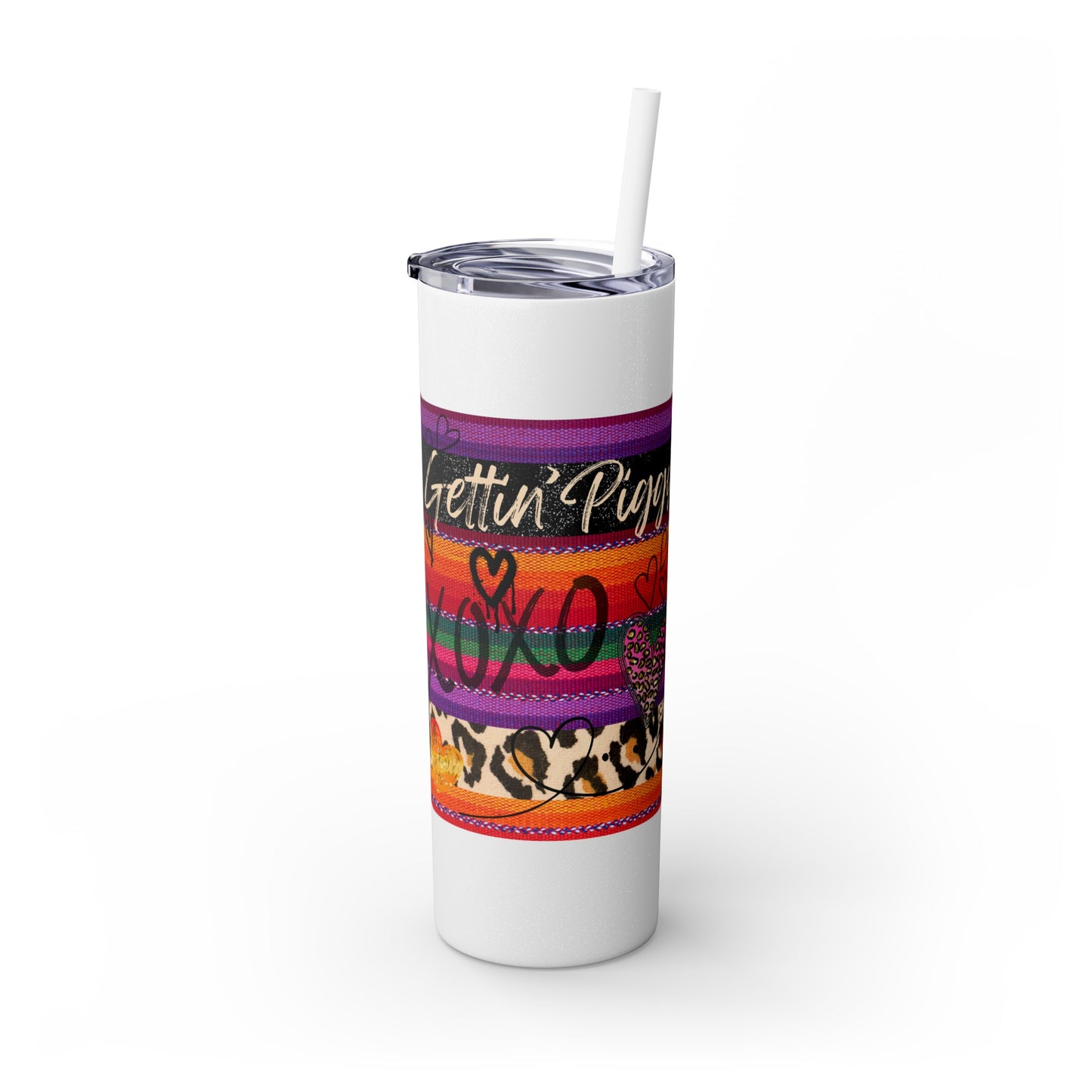 Serape "Getting Piggy With it!" Skinny Tumbler with Straw, 20oz