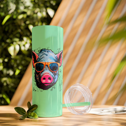 Cool Mini Pig Skinny Tumbler with Straw, 20oz