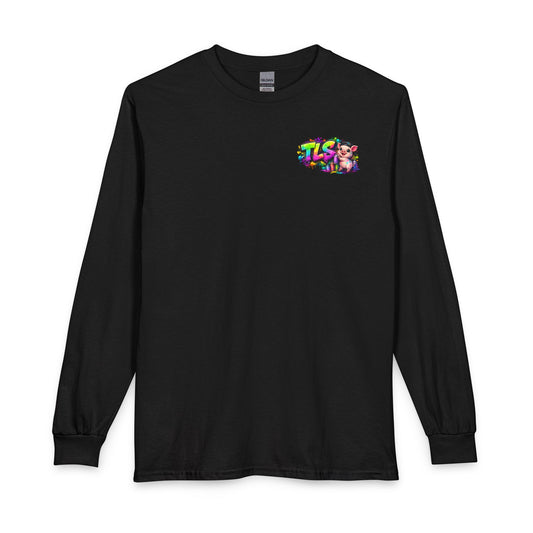 Long Sleeve T-Shirt — Colorful "TLS" Pig Logo, Cute PiggySpaDay Graphic