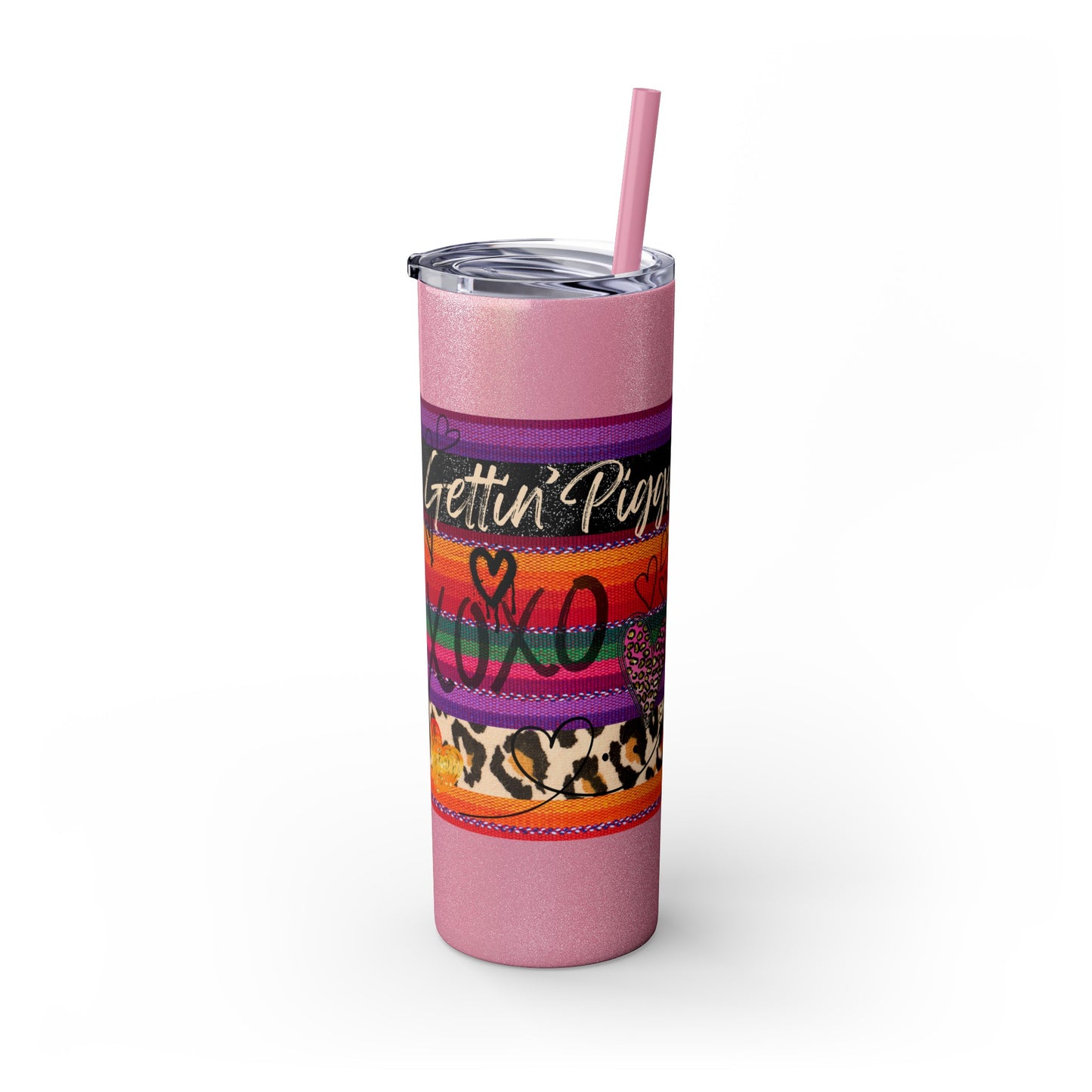 Serape "Getting Piggy With it!" Skinny Tumbler with Straw, 20oz