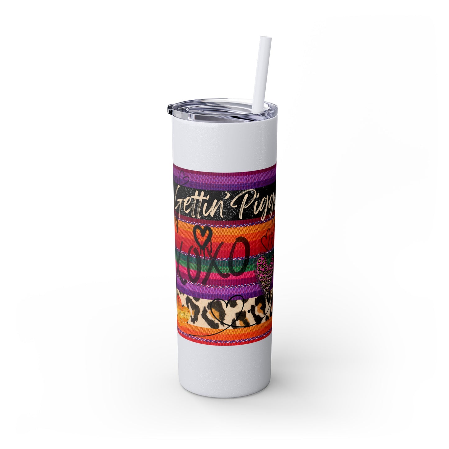 Serape "Getting Piggy With it!" Skinny Tumbler with Straw, 20oz