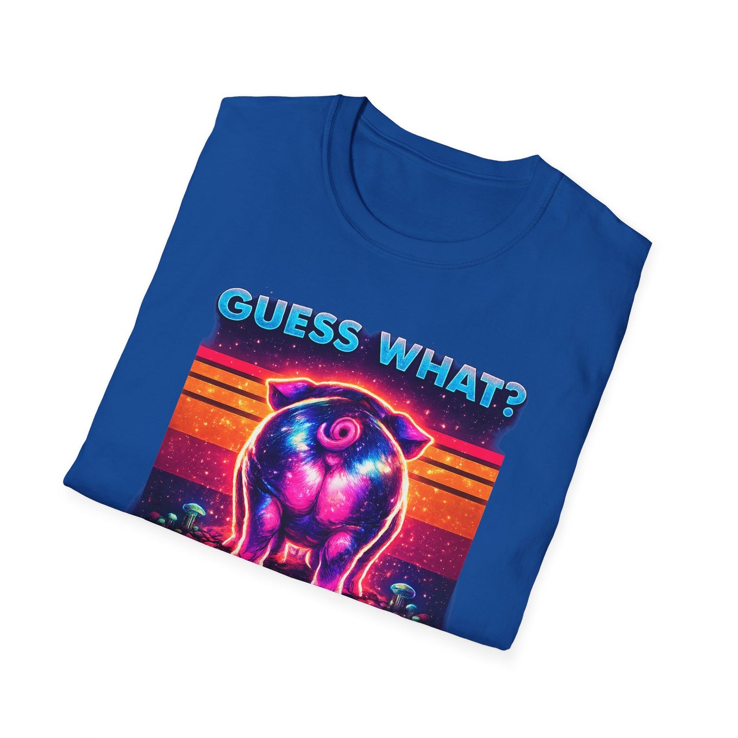 T-Shirt — "Guess What? Mini Pig Butt" Retro Neon Graphic Tee