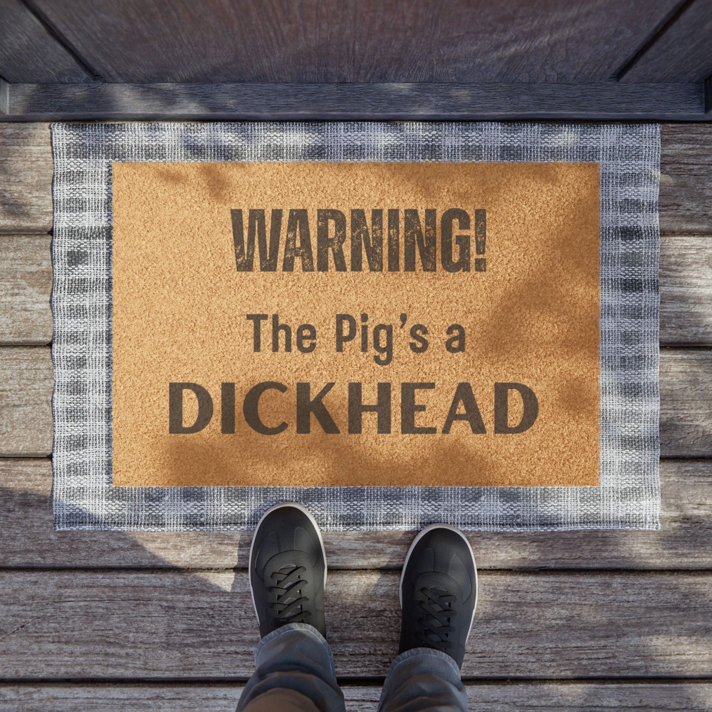 Doormat — "WARNING! The Pig's a D*CKHEAD" Funny Outdoor/Indoor Coir Welcome Mat