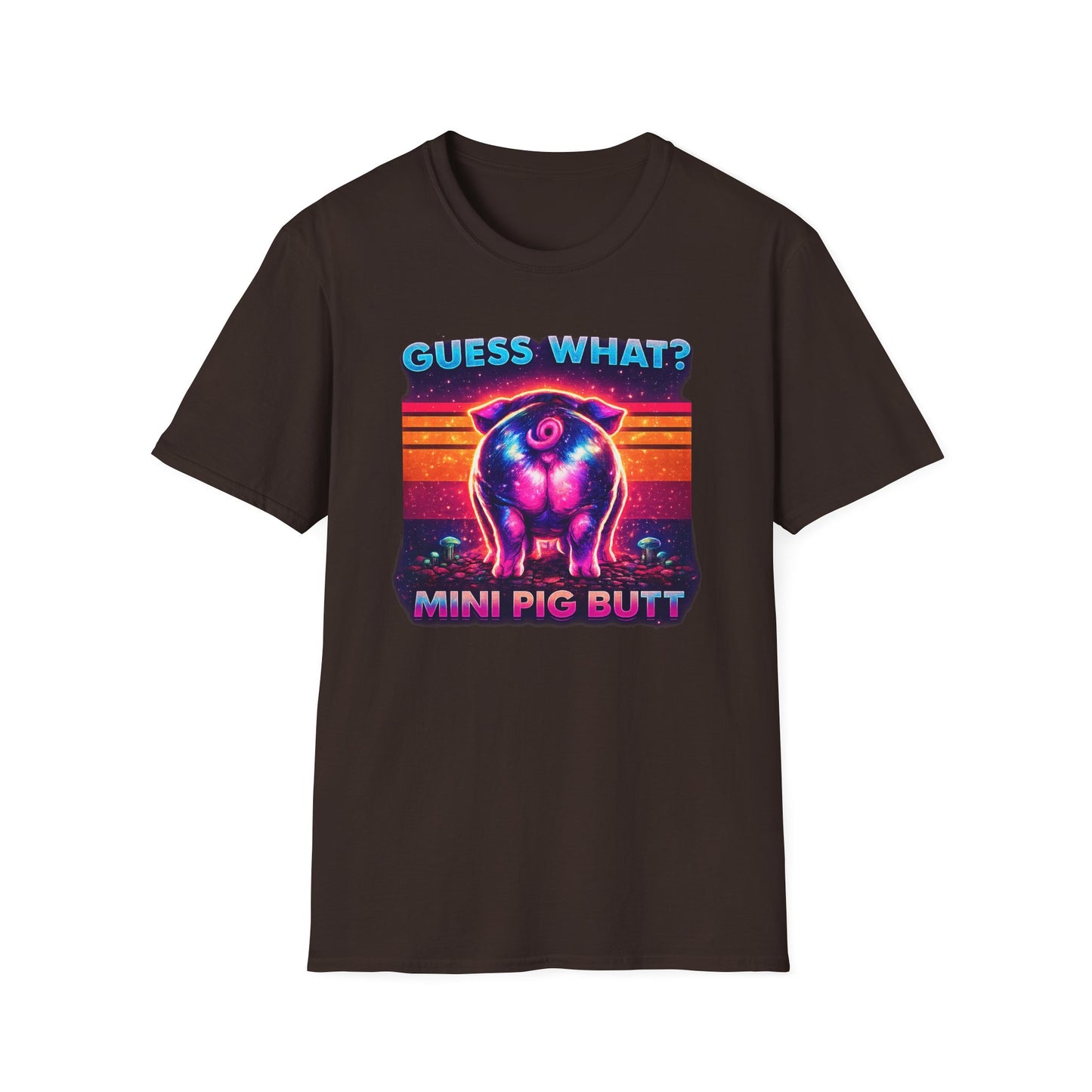 T-Shirt — "Guess What? Mini Pig Butt" Retro Neon Graphic Tee