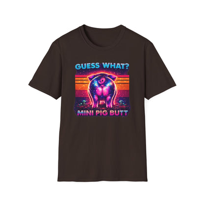 T-Shirt — "Guess What? Mini Pig Butt" Retro Neon Graphic Tee