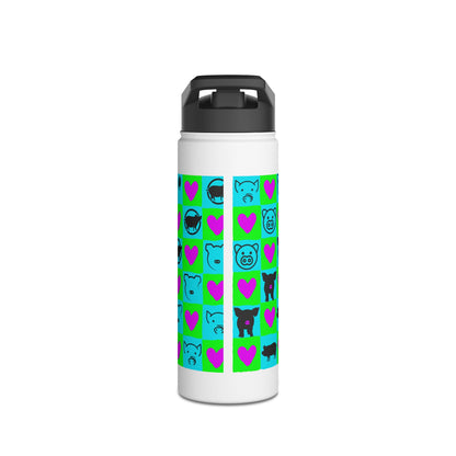 Bright Checkered Mini Pig Silhouette Stainless Steel Water Bottle, Standard Lid