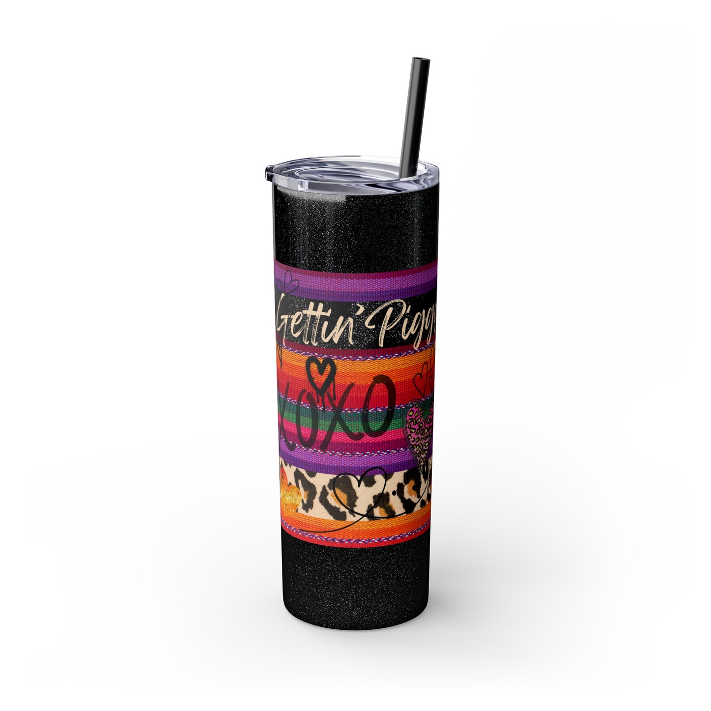 Serape "Getting Piggy With it!" Skinny Tumbler with Straw, 20oz