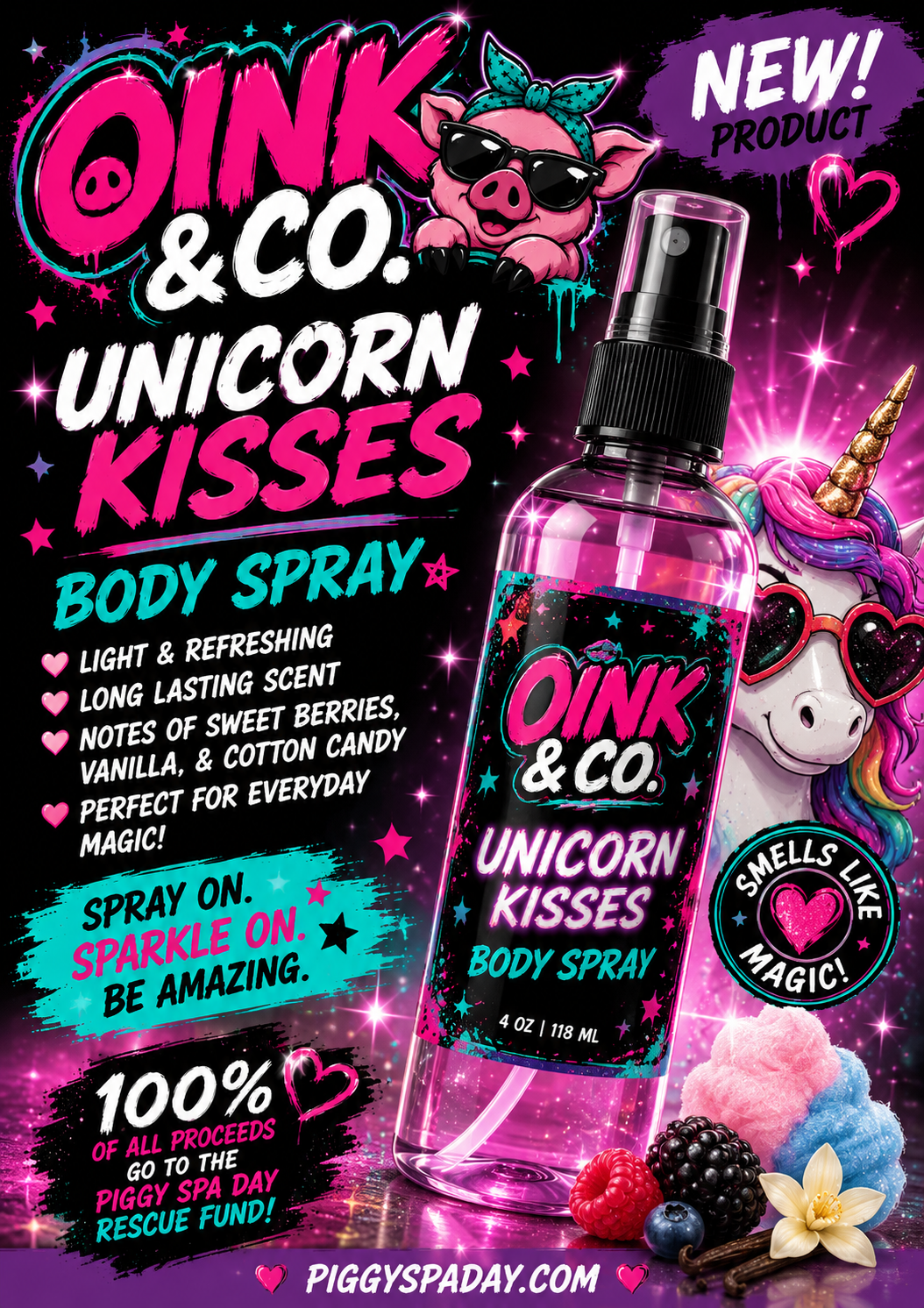 Oink & Co.™ Unicorn Kisses Body Mist | Hydrating Fragrance Spray | 4 oz