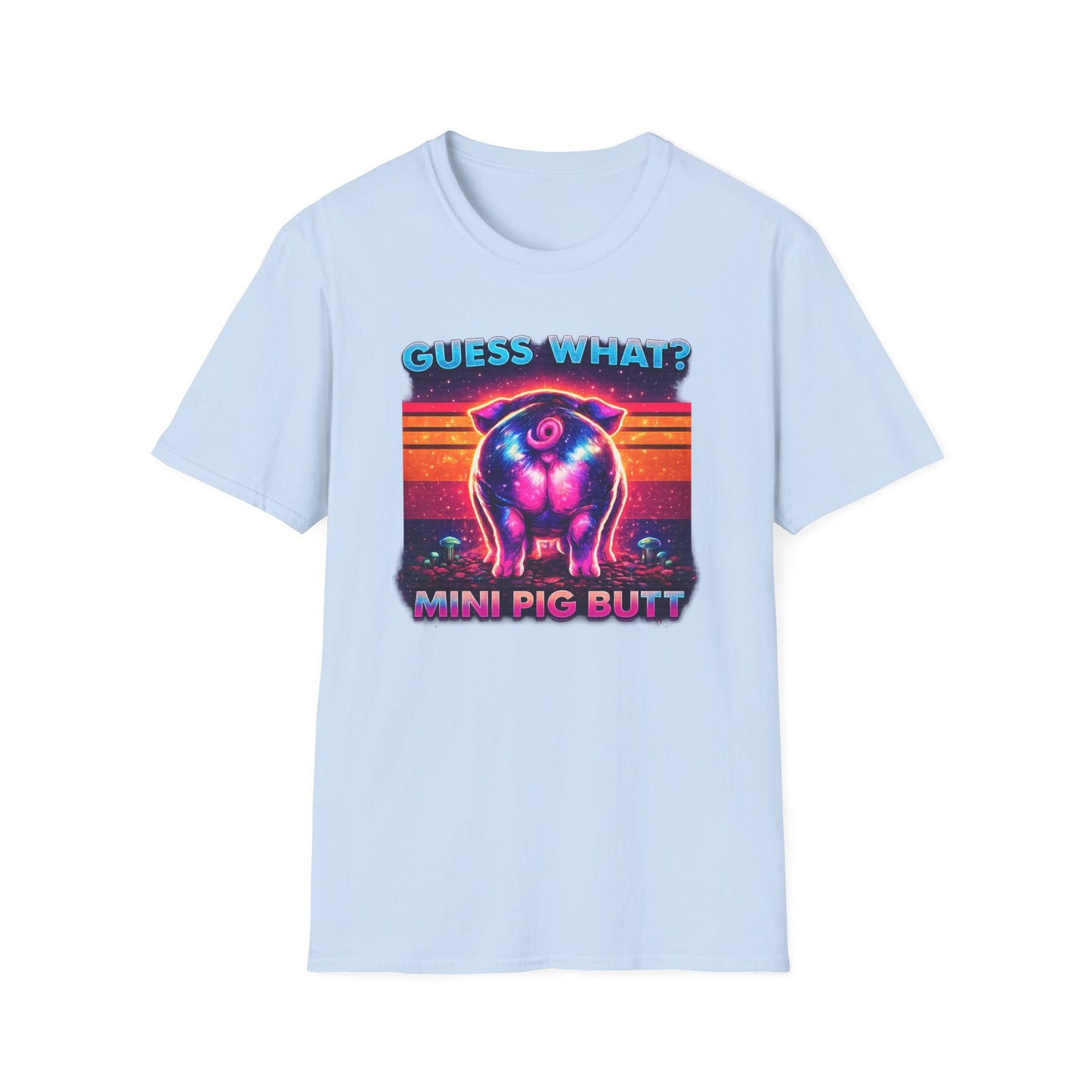 T-Shirt — "Guess What? Mini Pig Butt" Retro Neon Graphic Tee