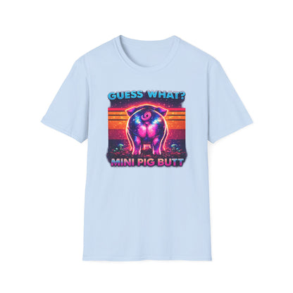 T-Shirt — "Guess What? Mini Pig Butt" Retro Neon Graphic Tee