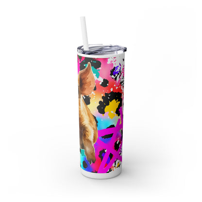 Bright Leopard Spray paint Style Jumping Piggy Skinny Tumbler with Straw, 20oz