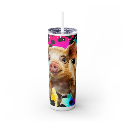 Bright Leopard Spray paint Style Jumping Piggy Skinny Tumbler with Straw, 20oz