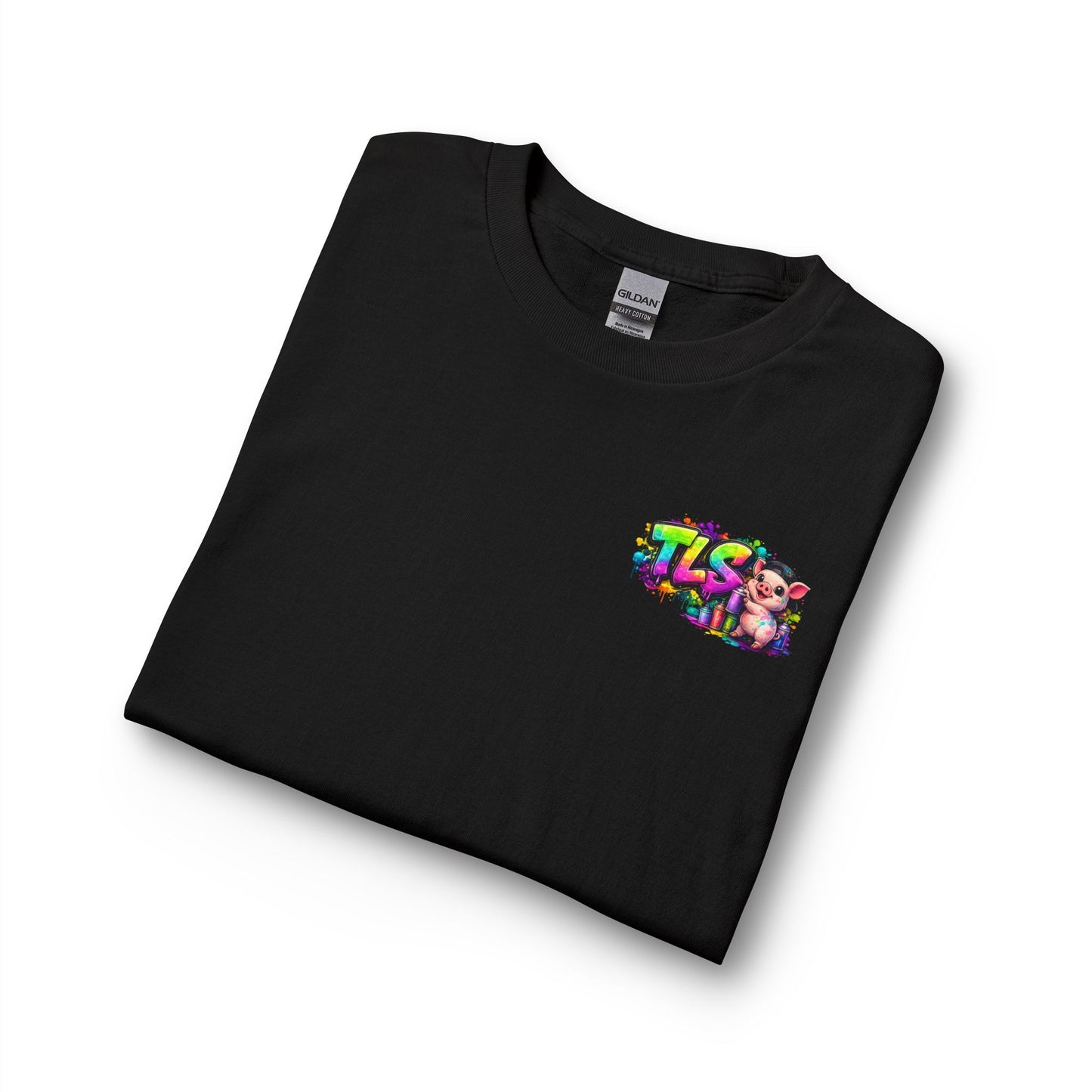 Long Sleeve T-Shirt — Colorful "TLS" Pig Logo, Cute PiggySpaDay Graphic