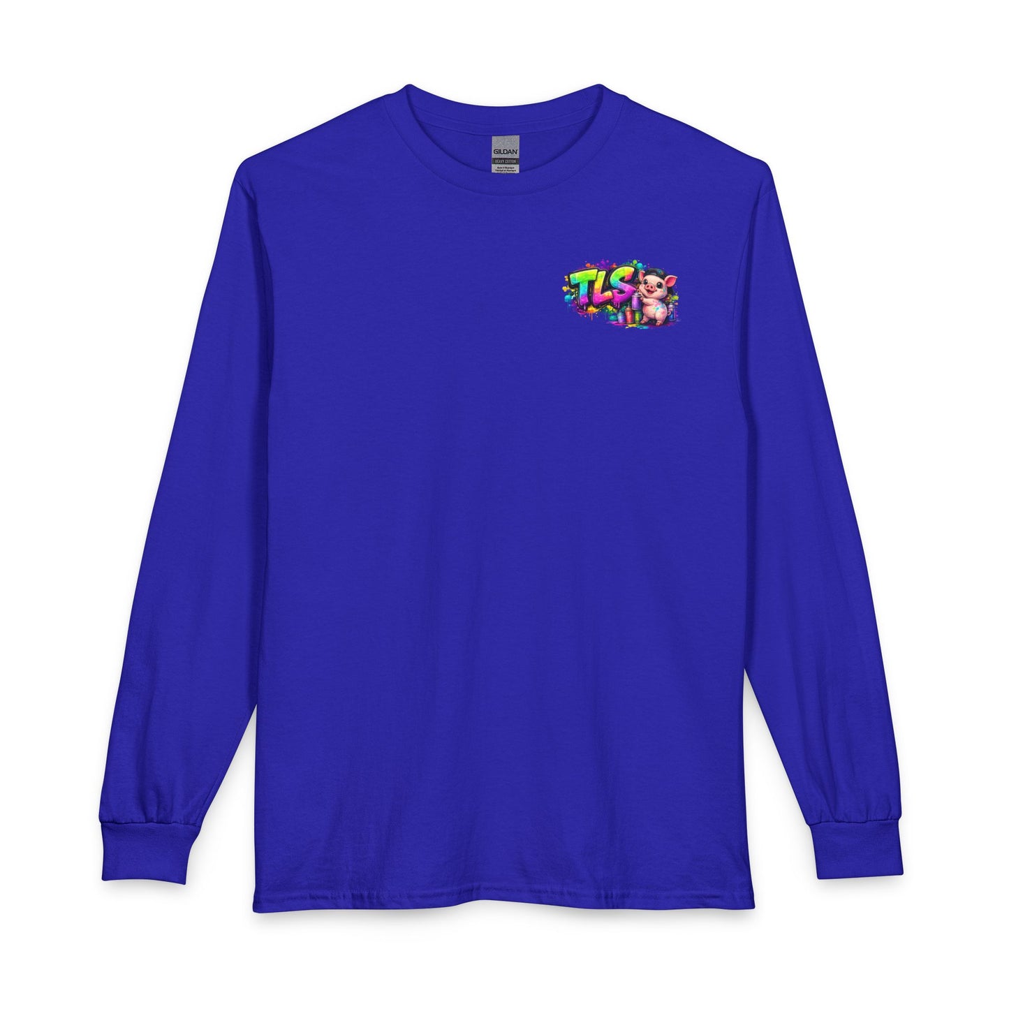 Long Sleeve T-Shirt — Colorful "TLS" Pig Logo, Cute PiggySpaDay Graphic