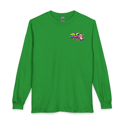Long Sleeve T-Shirt — Colorful "TLS" Pig Logo, Cute PiggySpaDay Graphic