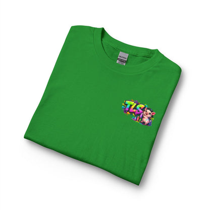 Long Sleeve T-Shirt — Colorful "TLS" Pig Logo, Cute PiggySpaDay Graphic