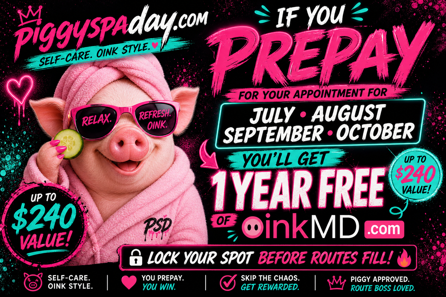 Pre-Pay for July, August, September or October and receive 1 year of OinkMD ends 05/06/2026!