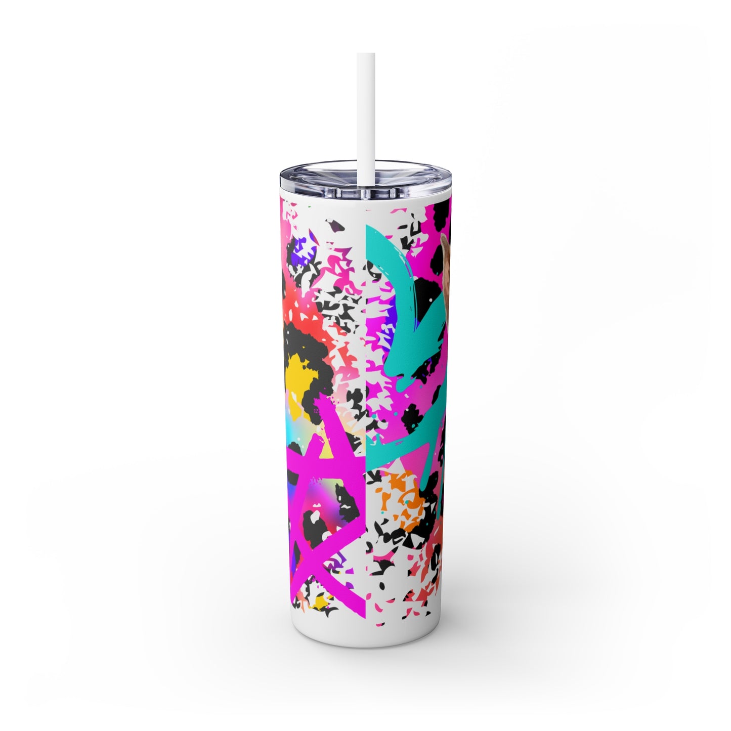 Bright Leopard Spray paint Style Jumping Piggy Skinny Tumbler with Straw, 20oz