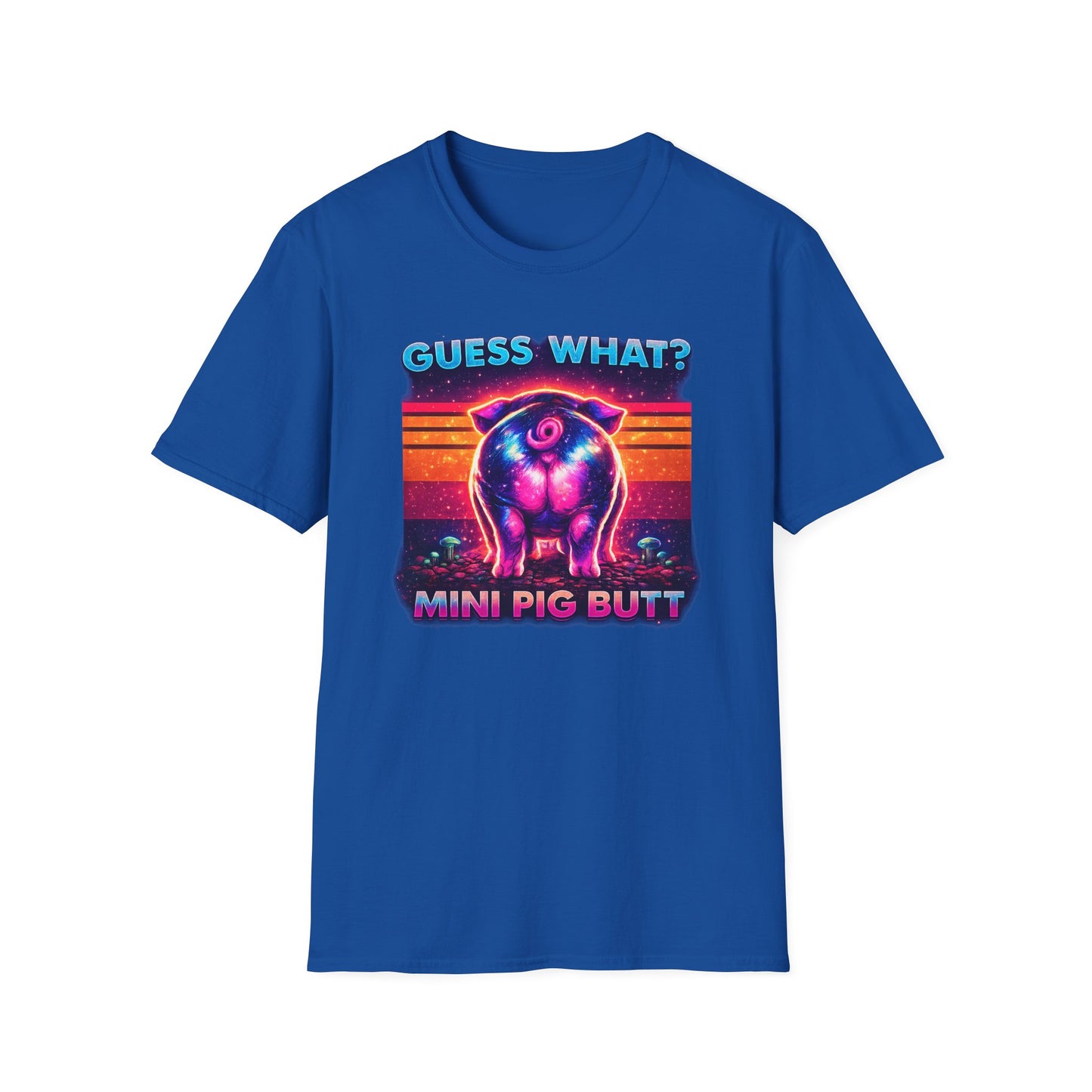 T-Shirt — "Guess What? Mini Pig Butt" Retro Neon Graphic Tee