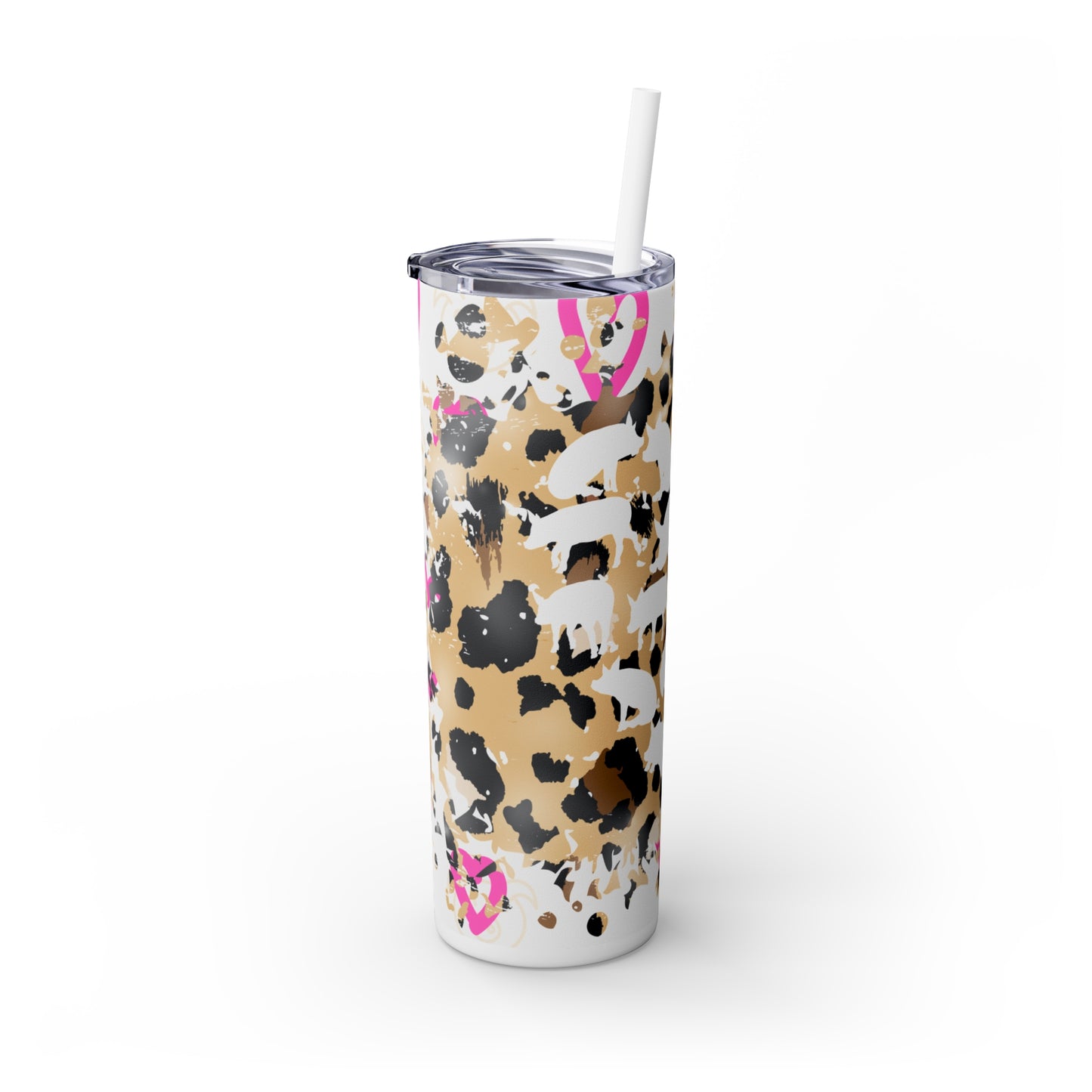 Skinny Tumbler with Straw, 20oz Leopard Mini Pig And Hearts