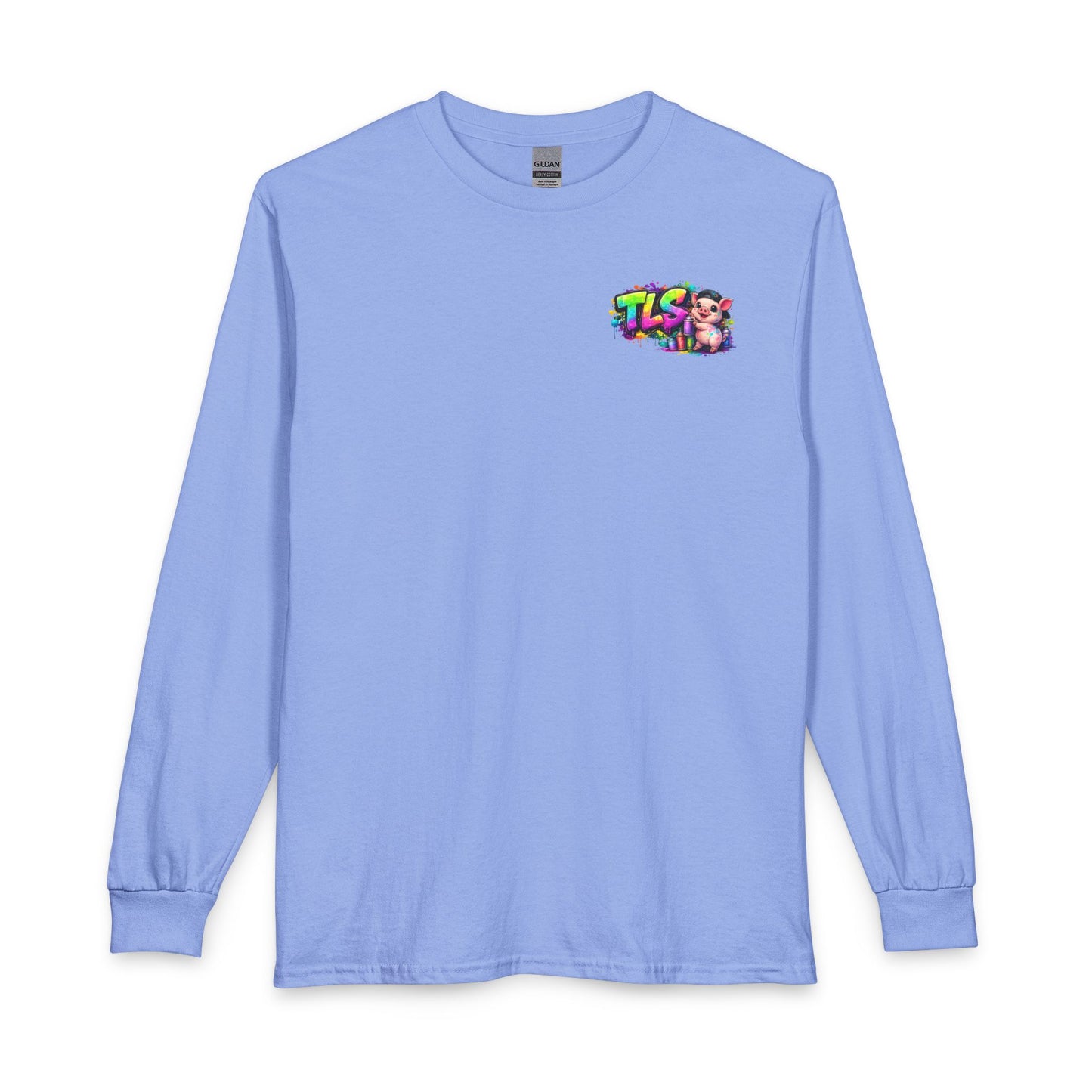 Long Sleeve T-Shirt — Colorful "TLS" Pig Logo, Cute PiggySpaDay Graphic