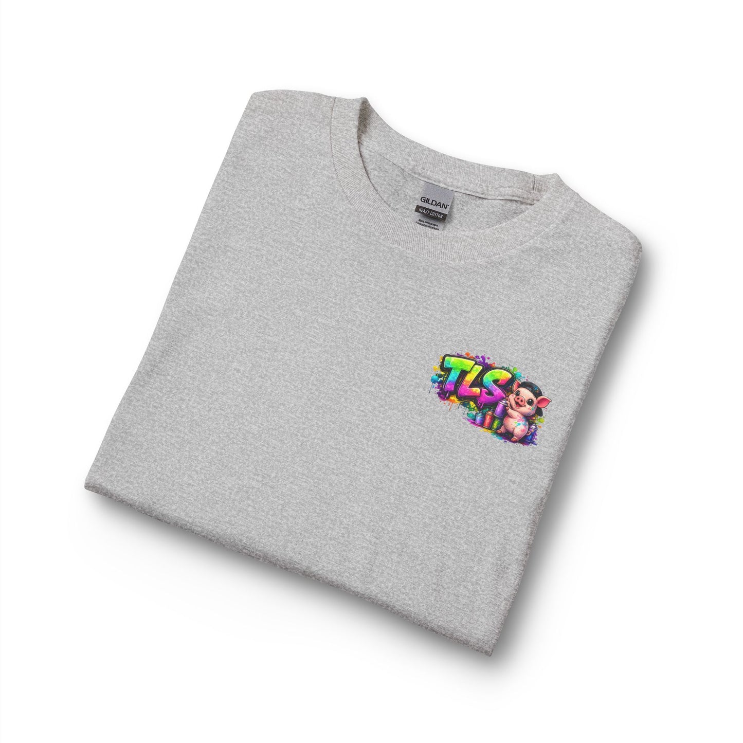 Long Sleeve T-Shirt — Colorful "TLS" Pig Logo, Cute PiggySpaDay Graphic