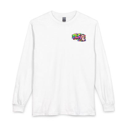 Long Sleeve T-Shirt — Colorful "TLS" Pig Logo, Cute PiggySpaDay Graphic