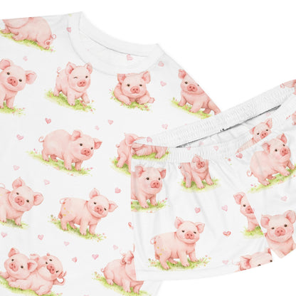 Women's Piglet Print Pajama Set — Cute Short Sleepwear