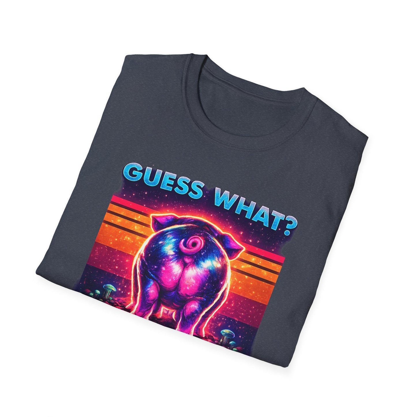 T-Shirt — "Guess What? Mini Pig Butt" Retro Neon Graphic Tee