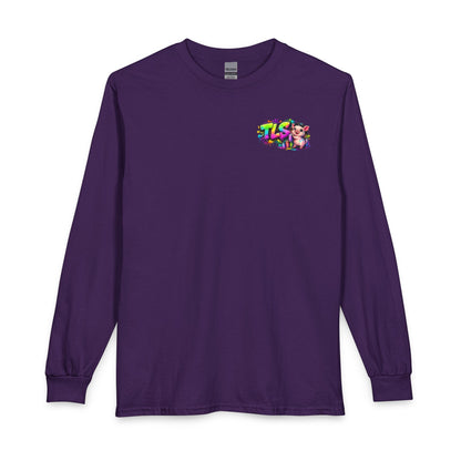 Long Sleeve T-Shirt — Colorful "TLS" Pig Logo, Cute PiggySpaDay Graphic