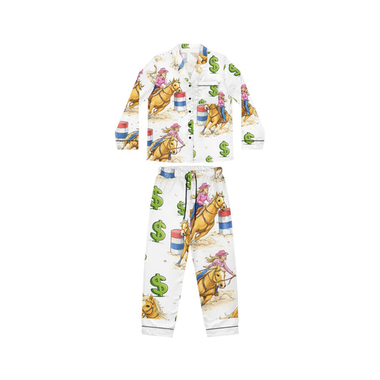Women's Satin Pajamas — Rodeo Horse & Dollar Print Luxury Sleep Set