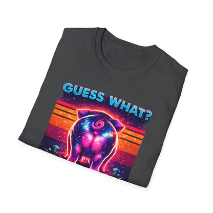 T-Shirt — "Guess What? Mini Pig Butt" Retro Neon Graphic Tee