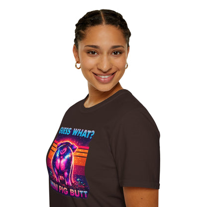T-Shirt — "Guess What? Mini Pig Butt" Retro Neon Graphic Tee
